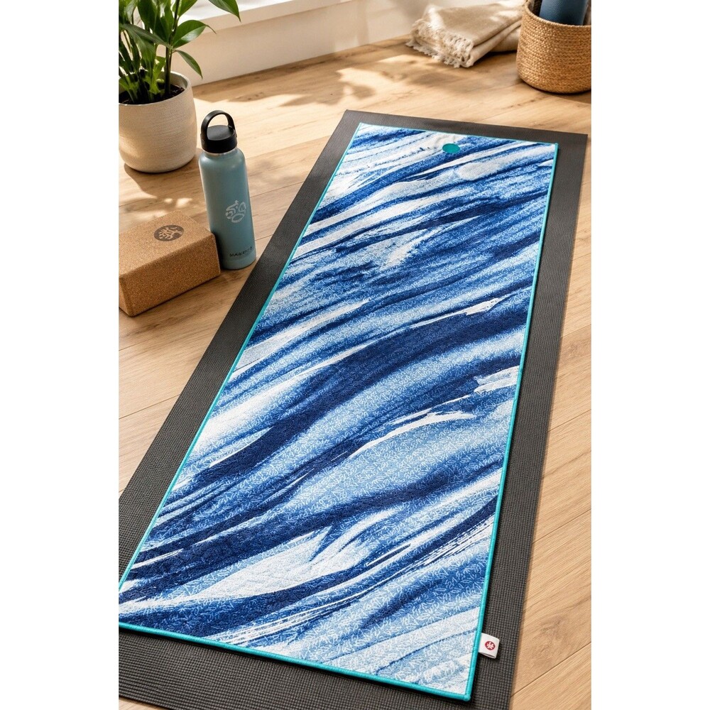 Yogitoes Manduka Skidless Yoga Mat Towel Serene Pattern Blue White Abstract